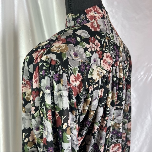 Vintage Sheer Black Floral Button-Up Tie Front Blouse 2X/3X Romantic Cottagecore - Picture 13 of 14